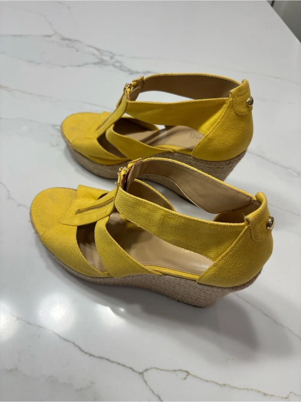 MICHAEL Michael Kors Yellow Espadrille Wedge Sandals with Front Zip Detail
